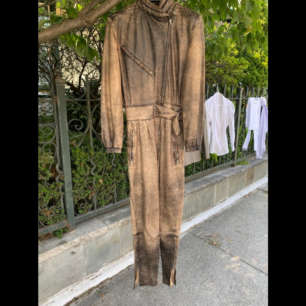 This is a SUPERB  FRENCH VINTAGE Distressed soft leather Jumpsuit